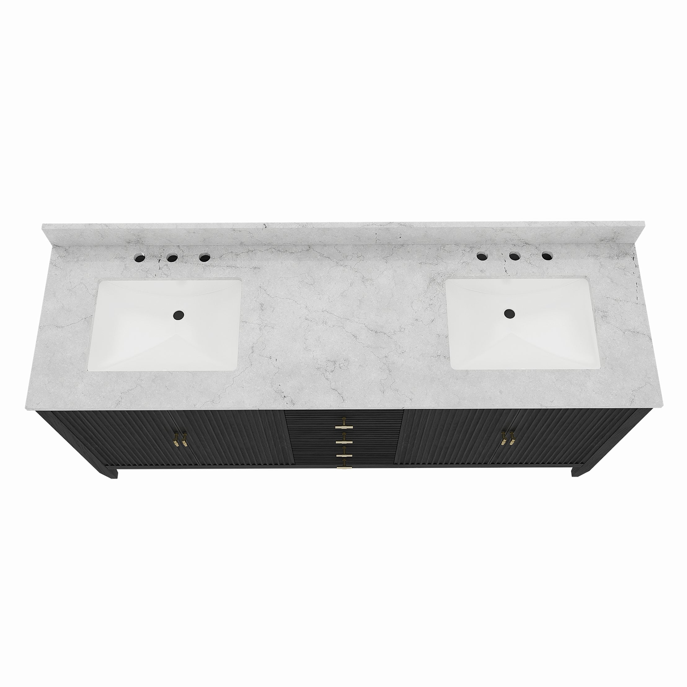 Valmont 72 Inch Fluted Vanity Base - Carbon Oak | Alternative Image 06 | finish:Carbon Oak | countertop finish:White Carrara Marble | sink style:Rectangle Undermount