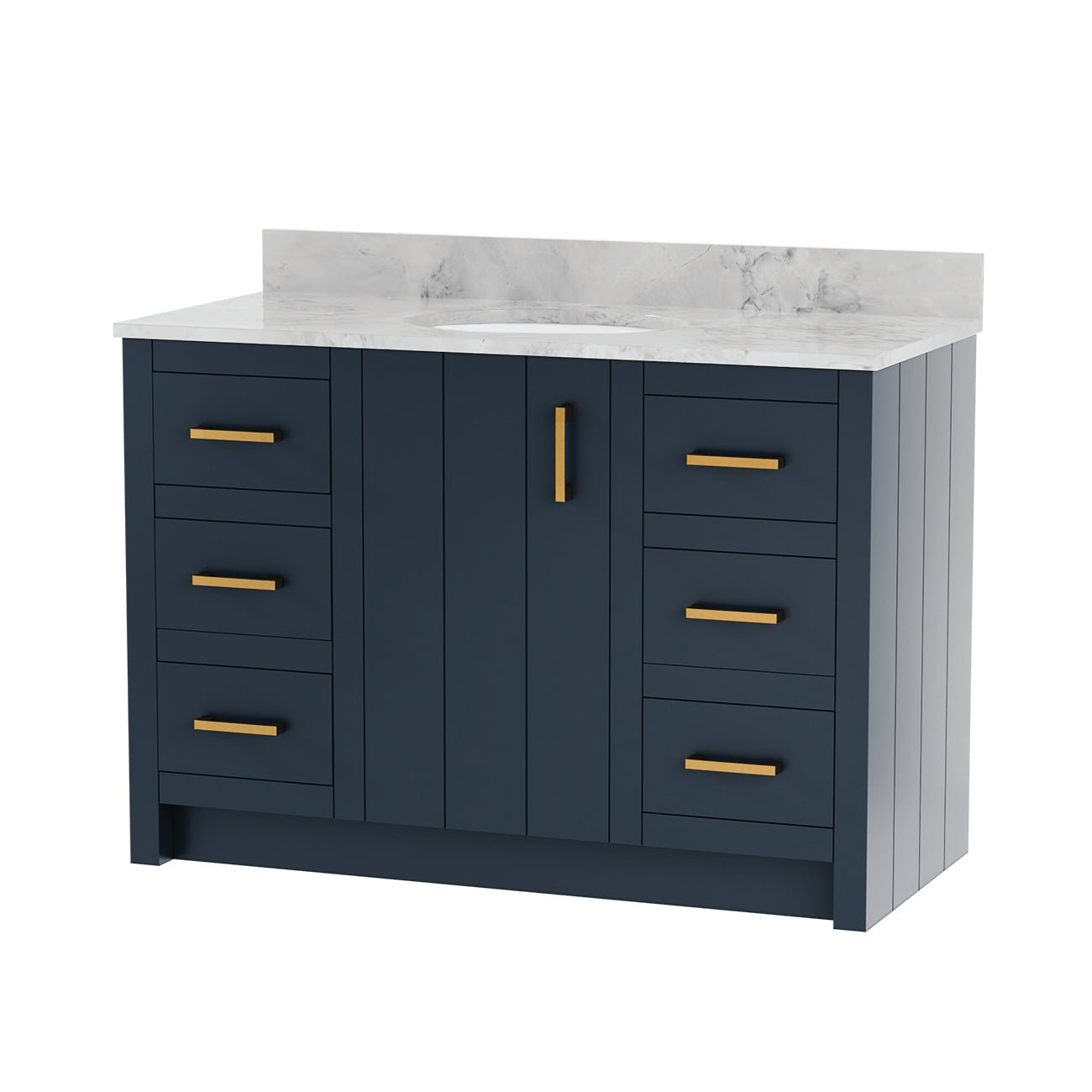 Wexler 48 Inch Solid Oak Bathroom Vanity | Alternative Image 01 | countertop finish:White Carrara Marble | sink style:Oval Undermount | faucet centers:8"