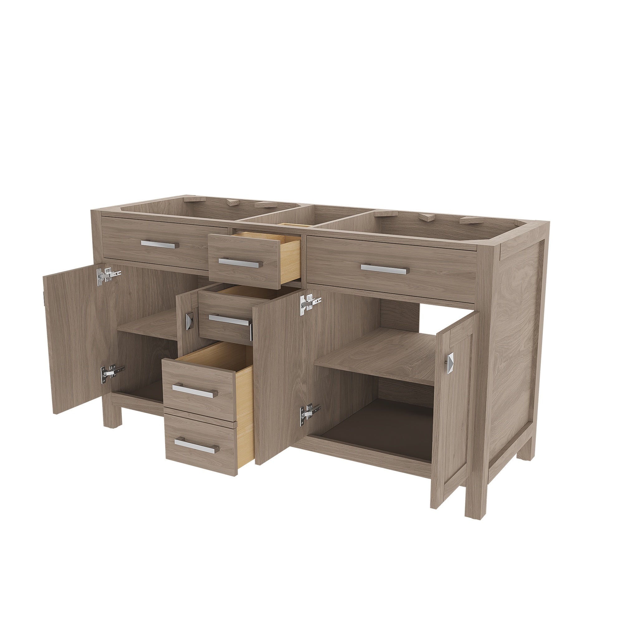 Neeson 60 Inch Birch and Oak Vanity Base | Alternative Image 04 | countertop finish:No Top | sink style:None | faucet centers:None