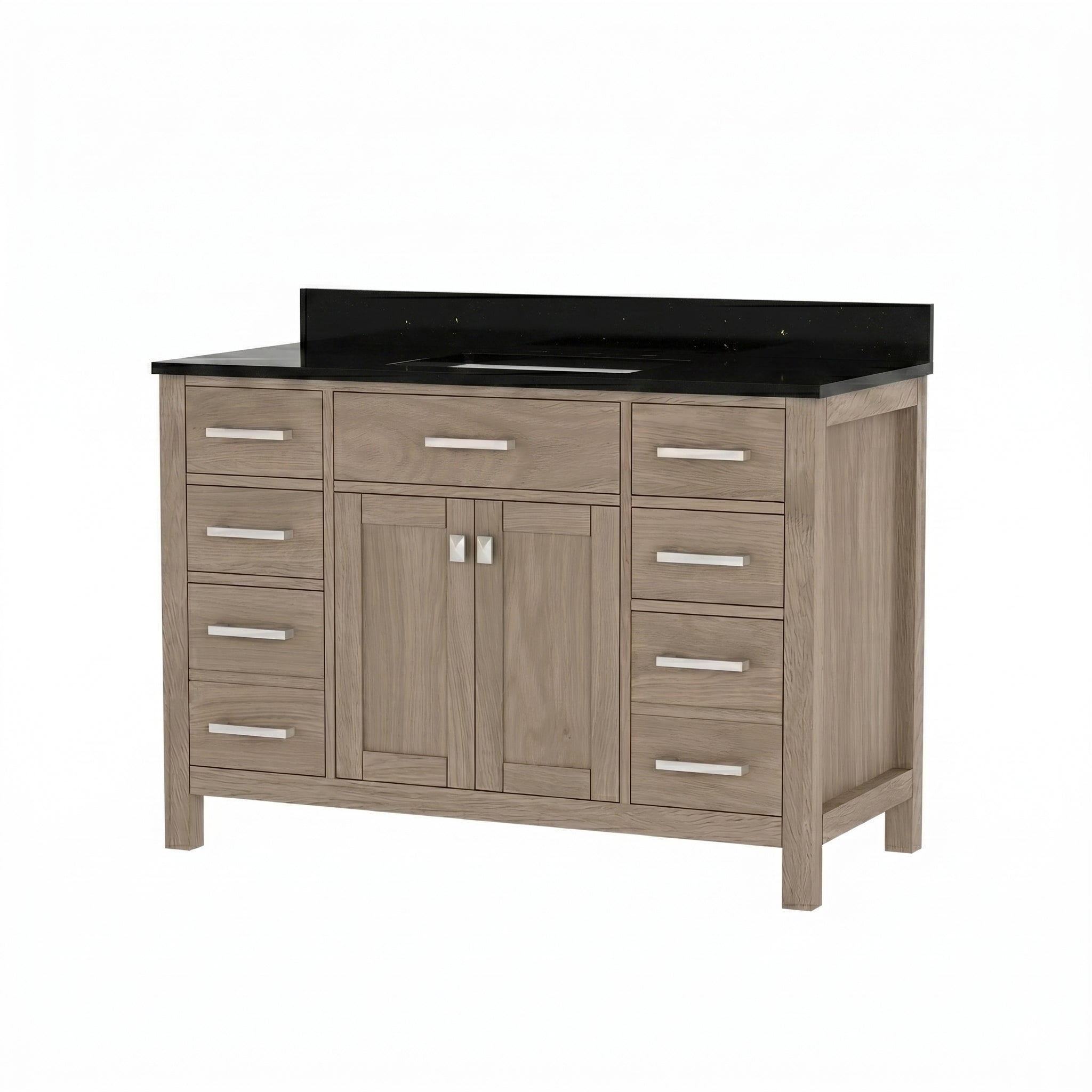 Neeson 48 Inch Oak and Birch Vanity-Gray Oak-Black Granite / Rectangle Sink | Alternative Image 02 | countertop finish:Black Granite | sink style:Rectangle Sink | faucet centers:8"