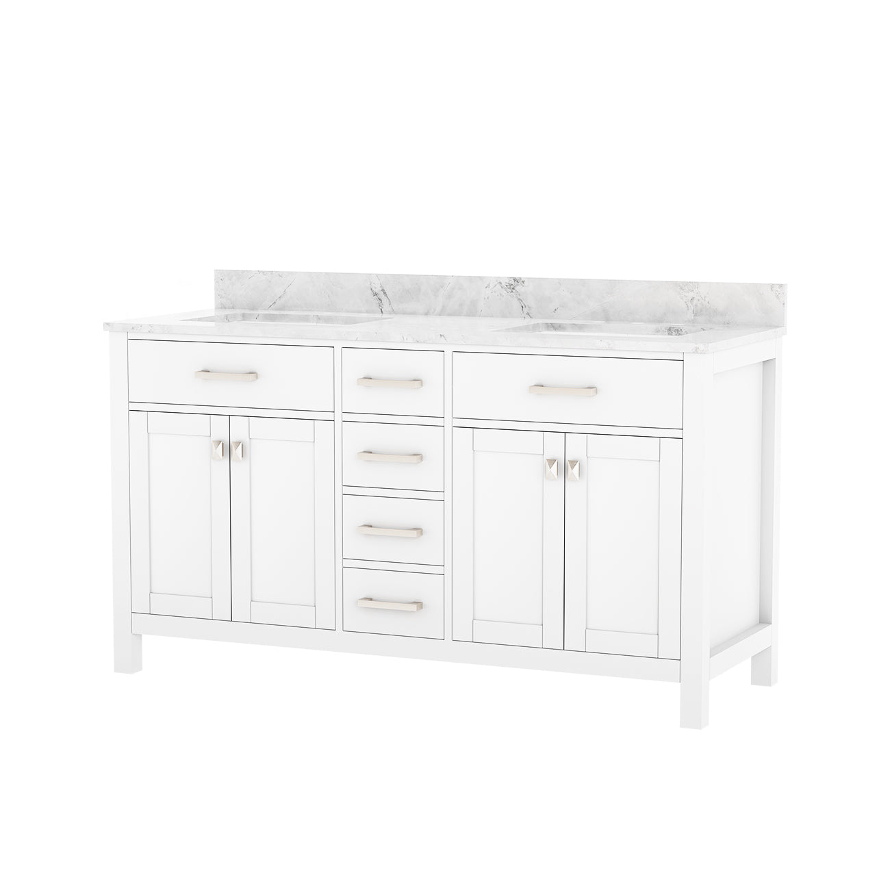 Neeson 60 Inch Oak and Birch Console Vanity-White-White Carrara Marble / Rectangle Sink | Alternative Image 02 | countertop finish:White Carrara Marble | sink style:Rectangle Sink | faucet centers:8"