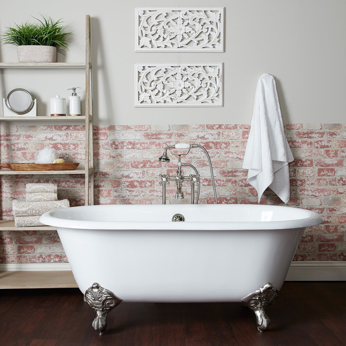 Paloma 66 Inch Cast Iron Double Ended Clawfoot Tub - No Faucet Drillings | Alternative Image 01 | length:66 | faucet centers:None | foot finish:Chrome