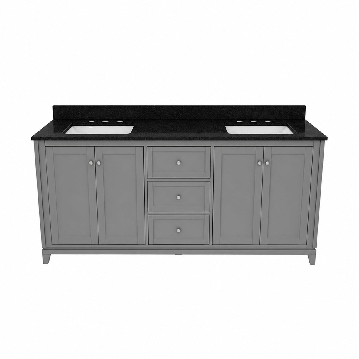 Placid 72 Inch Oak Vanity-Gray-Black Granite / Rectangle Sink | Alternative Image 01 | countertop finish:Black Granite | sink style:Rectangle Undermount | faucet centers:8"