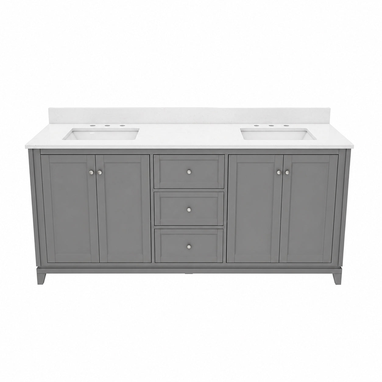 Placid 72 Inch Oak Vanity-Gray-White Quartz / Rectangle Sink | Alternative Image 02 | countertop finish:White Quartz | sink style:Rectangle Undermount | faucet centers:8"