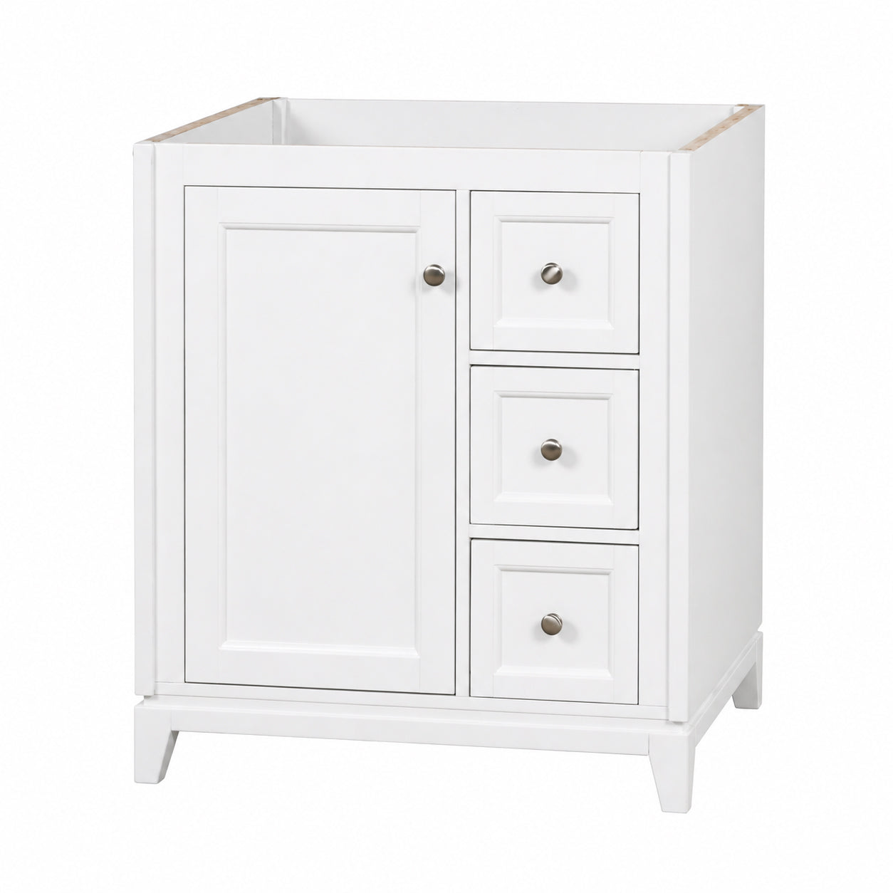 Placid 30 Inch Oak Vanity with Left Cabinet and Rectangular Undermount Sink | Alternative Image 01 | finish:White | countertop finish:No Top | sink installation type:None