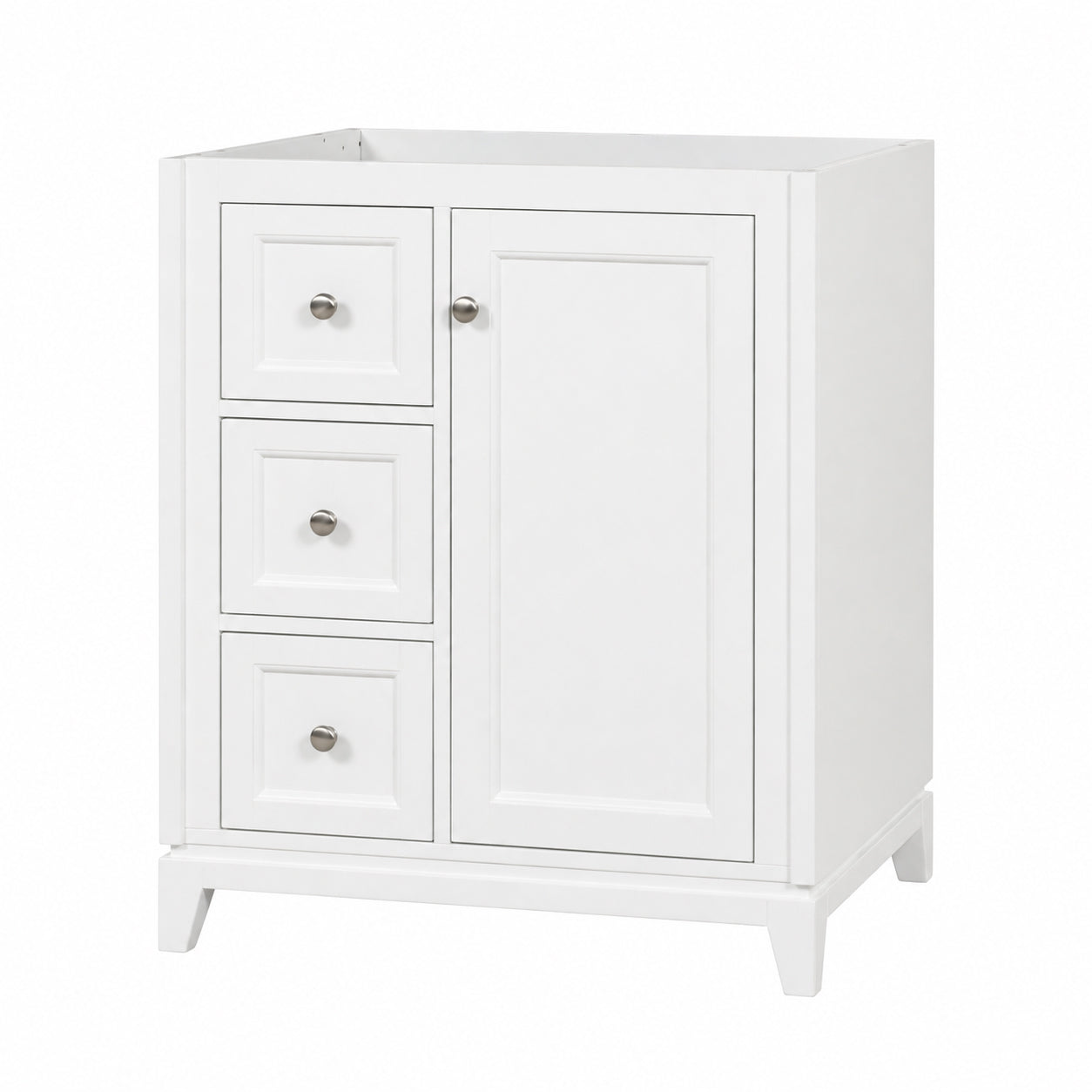 Placid 30 Inch Oak Vanity with Right Cabinet and Rectangular Undermount Sink | Alternative Image 01 | finish:White | countertop finish:No Top | sink installation type:None