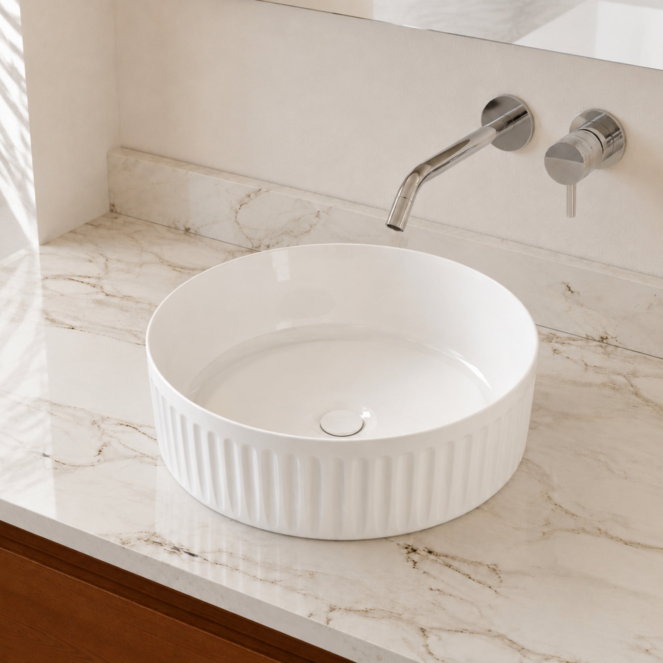 Vertical Round Porcelain Fluted Vessel Sink | Alternative Image 03
