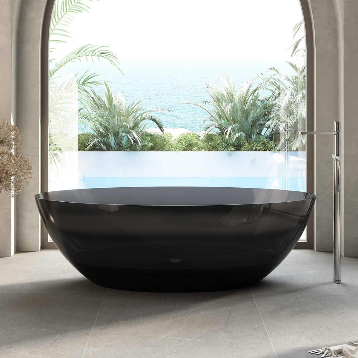 Theo 67 Inch Transparent Double Ended Solid Surface Freestanding Tub - Black | Alternative Image 01 | finish:Black