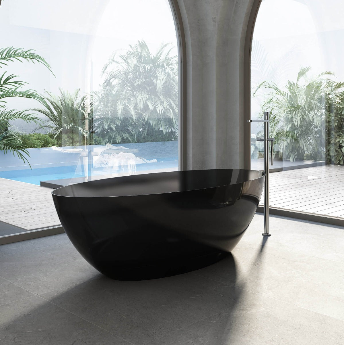 Theo 67 Inch Transparent Double Ended Solid Surface Freestanding Tub - Black | Alternative Image 02 | finish:Black