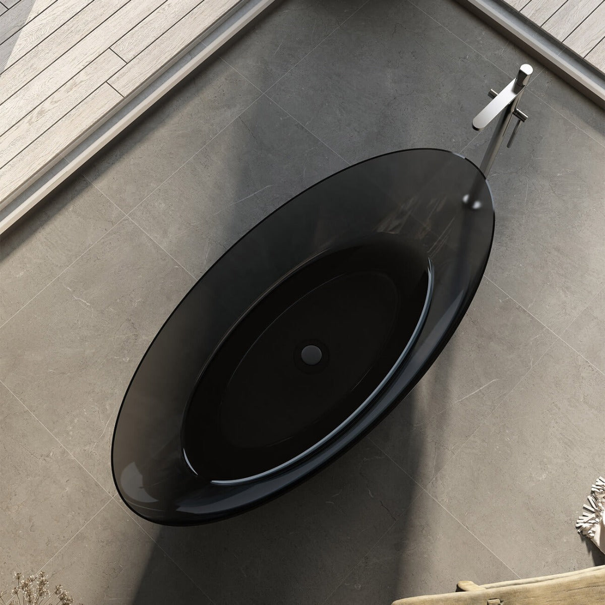 Theo 67 Inch Transparent Double Ended Solid Surface Freestanding Tub - Black | Alternative Image 03 | finish:Black