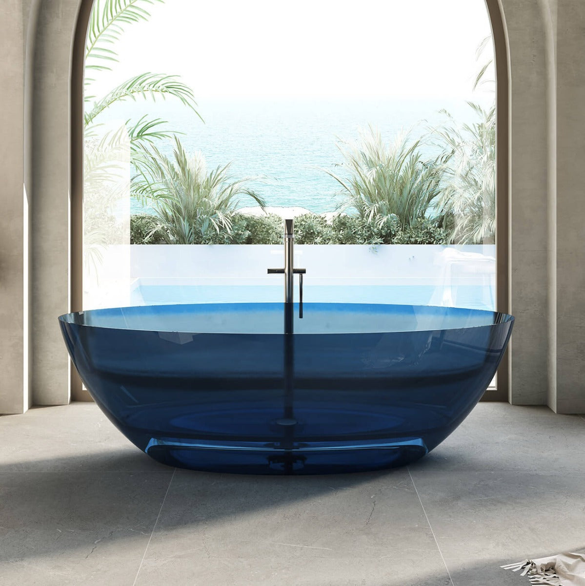 Theo 67 Inch Transparent Double Ended Solid Surface Freestanding Tub - Black | Alternative Image 07 | finish:Black