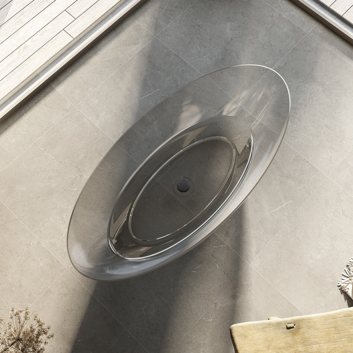Theo 67 Inch Transparent Double Ended Solid Surface Freestanding Tub - Black | Alternative Image 06 | finish:Black