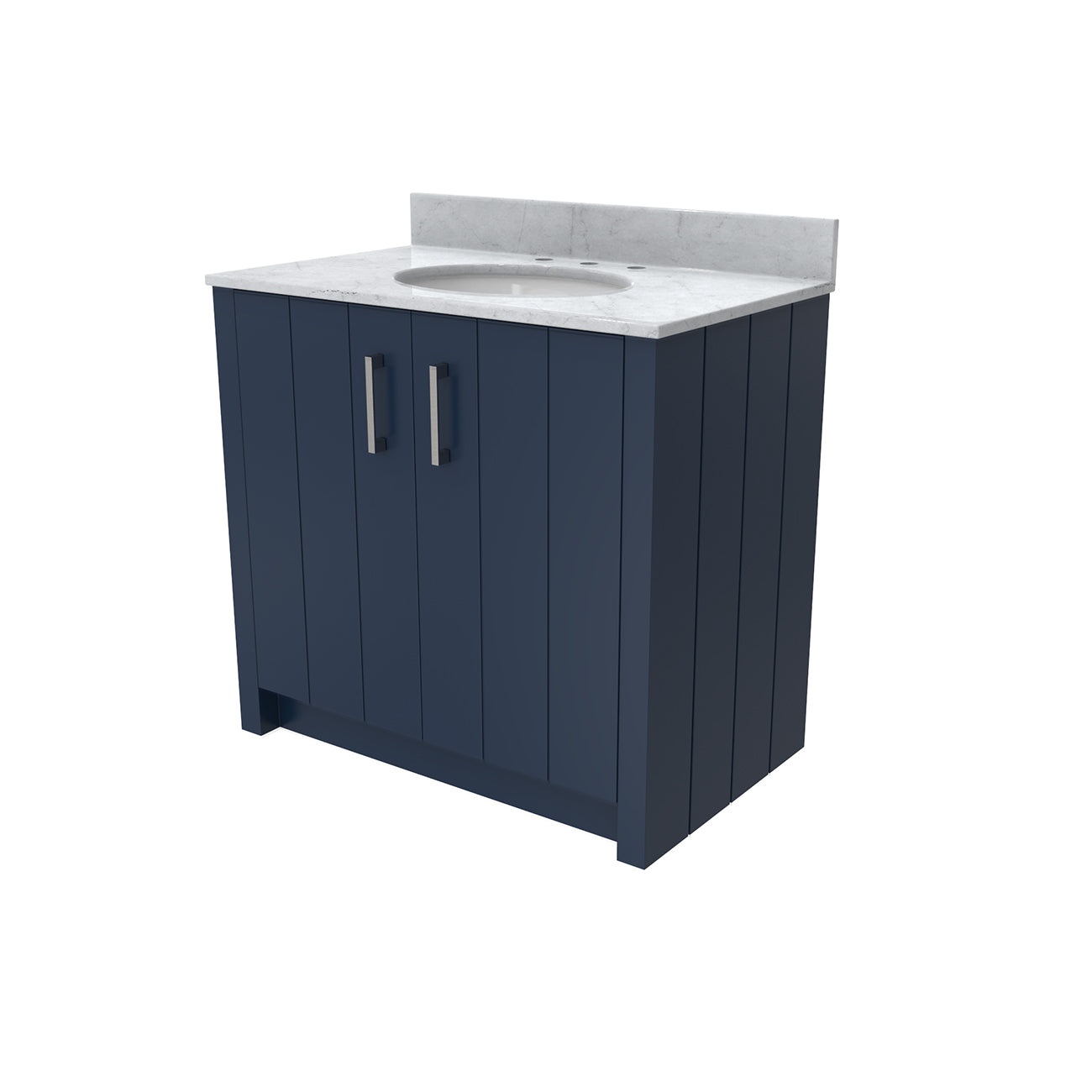 Wexler 36 Inch Solid Oak Bathroom Vanity with Undermount Sink-Navy Blue-White Carrara Marble / Oval Sink | Alternative Image 03 | countertop finish:White Carrera Marble | sink style:Oval Undermount | faucet centers:8"