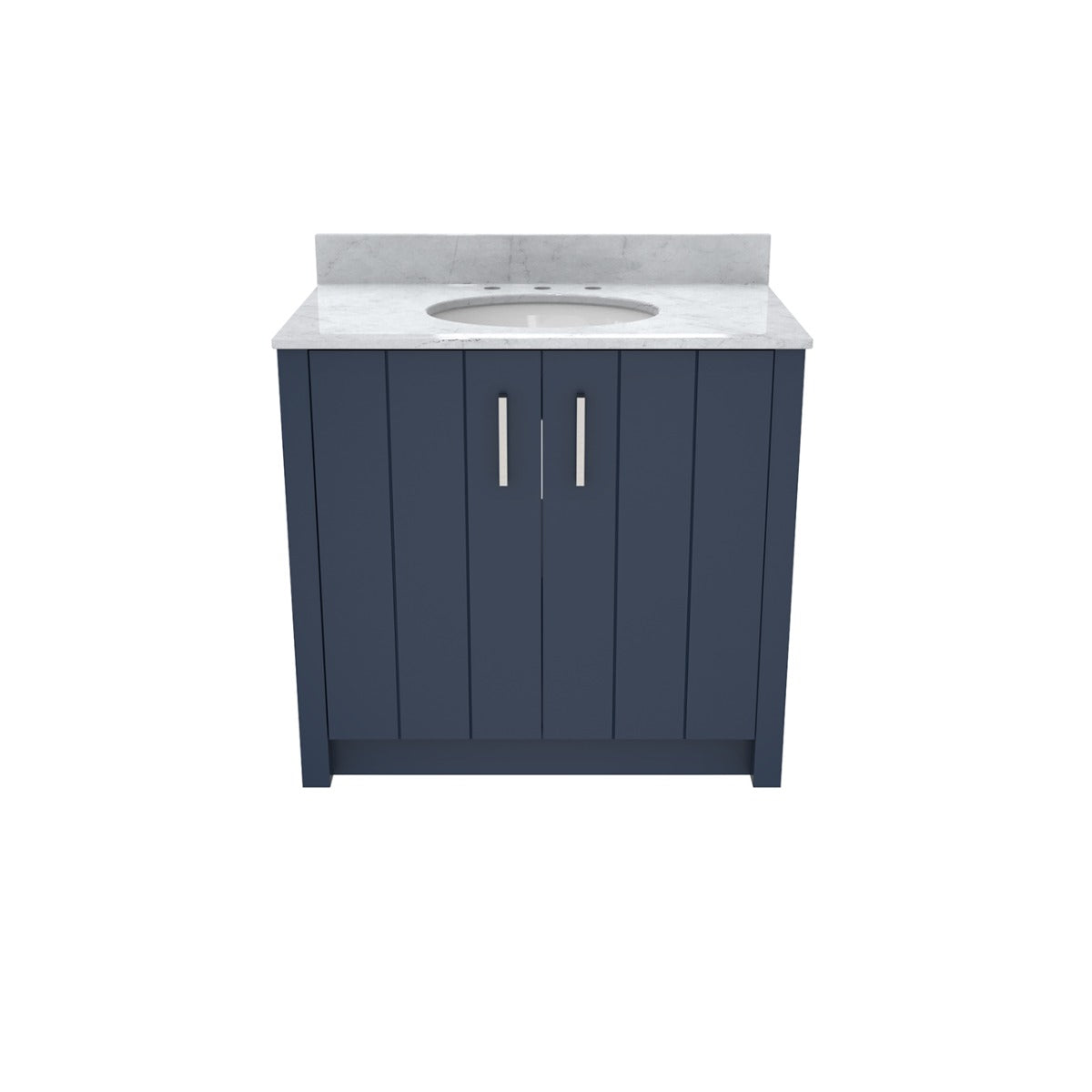Wexler 36 Inch Solid Oak Bathroom Vanity with Undermount Sink-Navy Blue-White Carrara Marble / Oval Sink | Alternative Image 02 | countertop finish:White Carrera Marble | sink style:Oval Undermount | faucet centers:8"