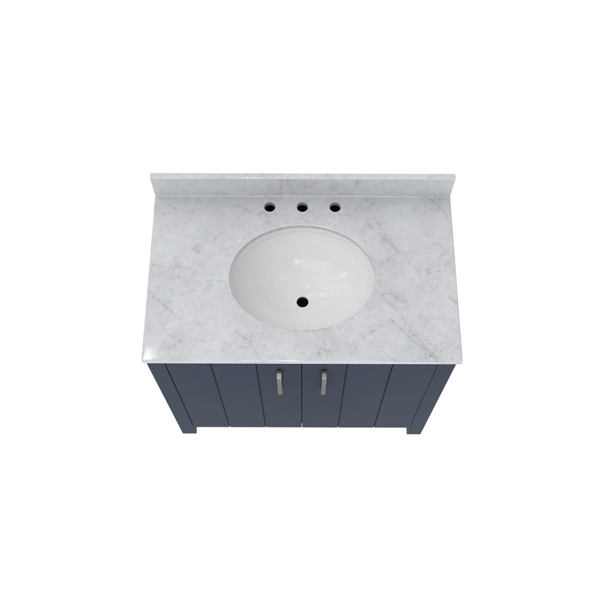 Wexler 36 Inch Solid Oak Bathroom Vanity with Undermount Sink-Navy Blue-White Carrara Marble / Oval Sink | Alternative Image 04 | countertop finish:White Carrera Marble | sink style:Oval Undermount | faucet centers:8"