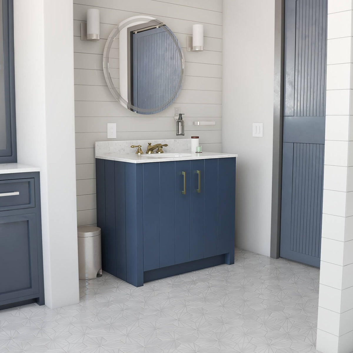 Wexler 36 Inch Solid Oak Bathroom Vanity with Undermount Sink-White-White Quartz / Rectangle Sink | Alternative Image 01 | countertop finish:White Quartz | sink style:Rectangular Undermount | faucet centers:8"