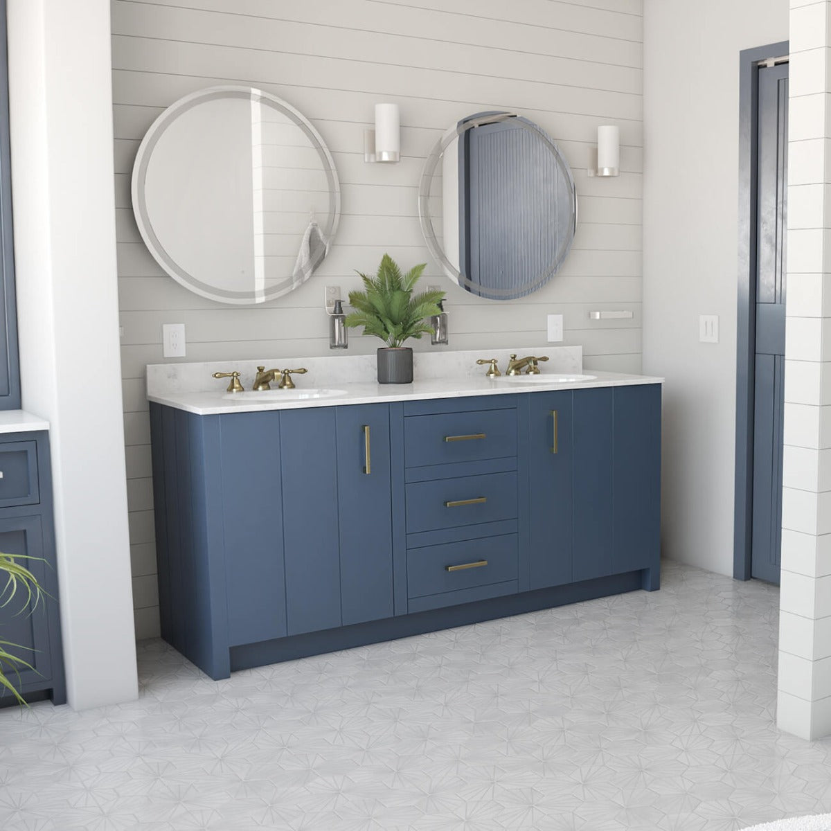 Wexler 72 Inch Solid Oak Bathroom Vanity | Alternative Image 01 | countertop finish:White Carrara Marble | sink style:Vessel Sink | faucet centers:Single Hole