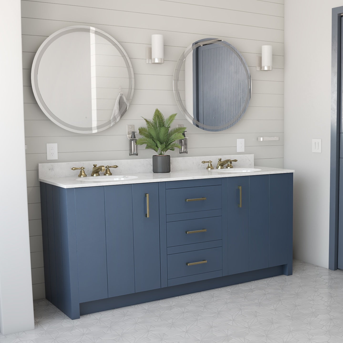 Wexler 72 Inch Solid Oak Bathroom Vanity | Alternative Image 01 | countertop finish:White Carrara Marble | sink style:Oval Undermount | faucet centers:8"