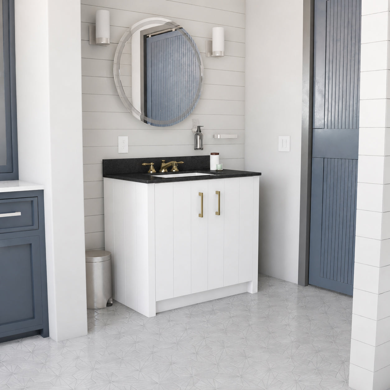 Wexler 36 Inch Solid Oak Bathroom Vanity with Undermount Sink-White-Black Granite / Rectangle Sink | Alternative Image 01 | countertop finish:Black Granite | sink style:Rectangular Undermount | faucet centers:8"