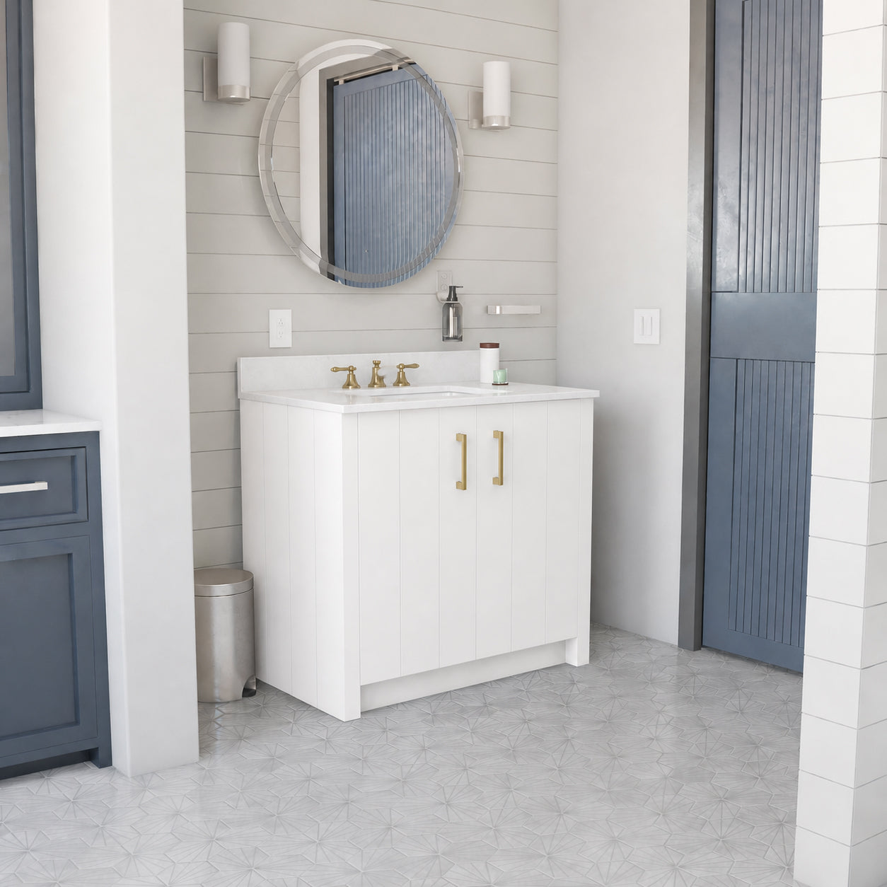 Wexler 36 Inch Solid Oak Bathroom Vanity with Undermount Sink-White-White Quartz / Rectangle Sink | Alternative Image 01 | countertop finish:White Quartz | sink style:Rectangular Undermount | faucet centers:8"