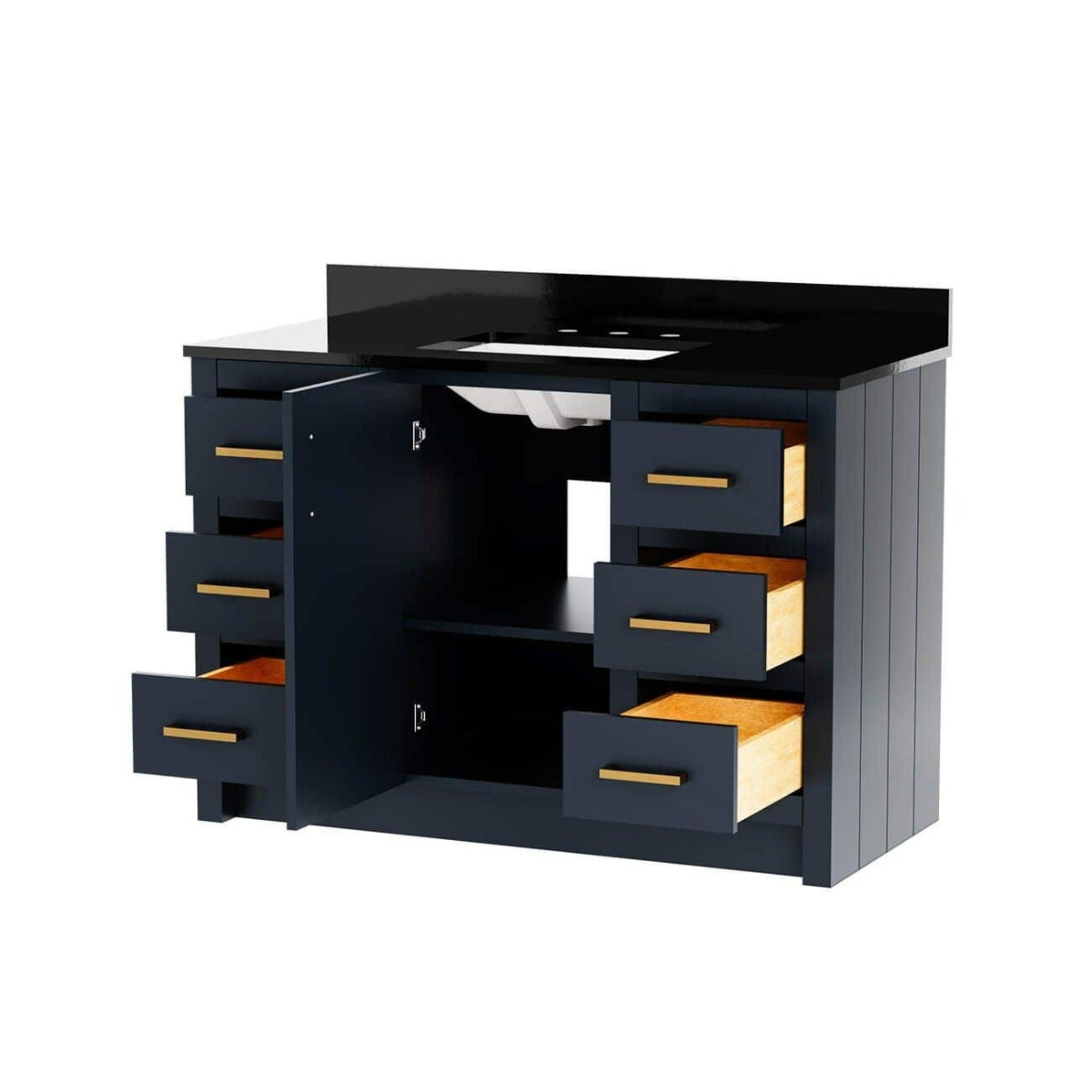 Wexler 48 Inch Solid Oak Bathroom Vanity | Alternative Image 04 | countertop finish:No Top | sink style:None | faucet centers:None