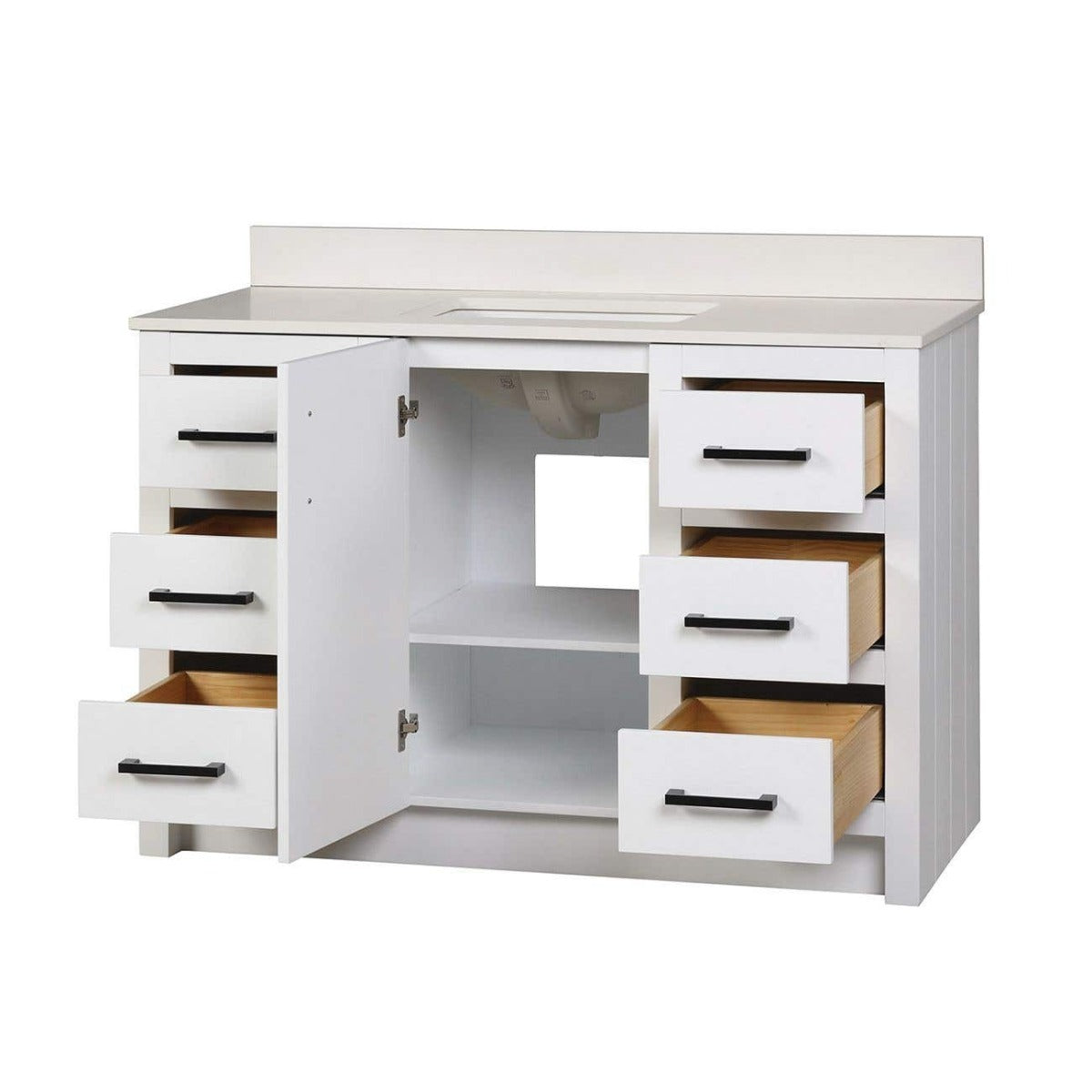 Wexler 48 Inch Solid Oak Bathroom Vanity | Alternative Image 08 | countertop finish:No Top | sink style:None | faucet centers:None